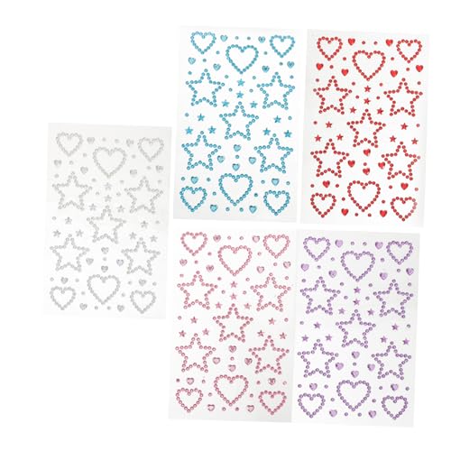 DEARMAMY 5 Blätter Selbstklebende Gesichtsrhinestones Aufkleber Herz Stern Strass Dekor Hautfreundlich für Festival Makeup Party Bühnenauftritt von DEARMAMY