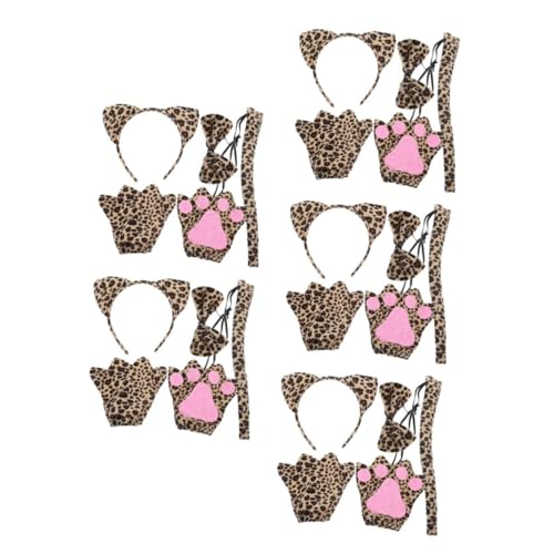 DEARMAMY 5 Sätze Leoparden Stirnband mit Ohren Tierkostüm Teiliges Set für Erwachsene Handschuhe Fliege und für Karneval Halloween Fasching und Cosplay Partys von DEARMAMY