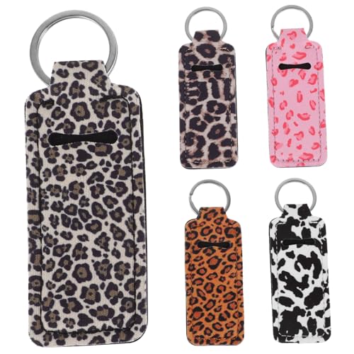 DEARMAMY 5stücke Lip Balm Schlüsselanhänger Halter Wasserfester Lippenstift Schutzhülle Leopardendesign Leicht Und Tragbar Für Handtaschen Und Alltag von DEARMAMY