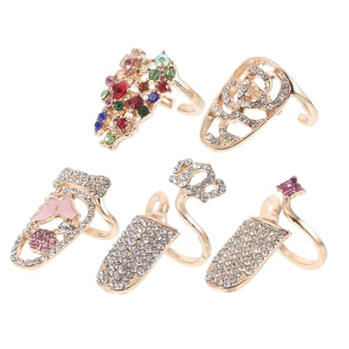 DEARMAMY 5 Stück Rhinestone Nagelschmuck Öffnungsringe für Hochzeiten und Besondere Anlässe Kreatives und Einzigartiges Design von DEARMAMY