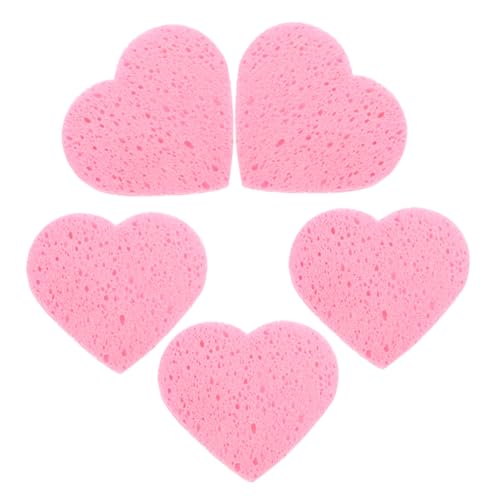 DEARMAMY 5 Stück Teiliges Herzförmige Wiederverwendbare Make up Entferner Schwämme aus Weicher Holzstoff baumwolle Sanftes Gesicht Reinigungstool für Empfindliche Haut Umweltfreundlich und von DEARMAMY