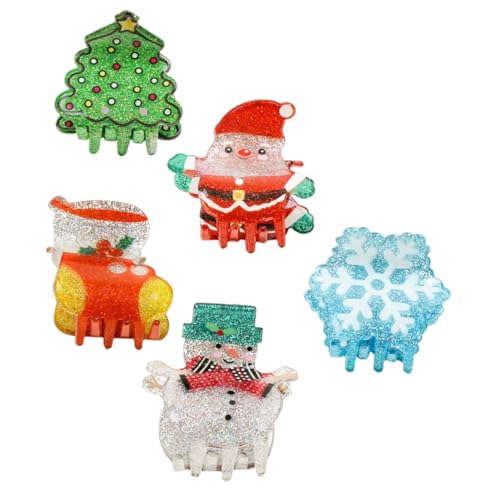 DEARMAMY 5 Stück Teiliges Kleine Weihnachts Haarklammern für Mädchen Stabile Haarklammern mit Schneeflocke Schneemann Tannenbaum Weihnachtsmann Rutschfestes Haarzubehör für Festliche Looks von DEARMAMY