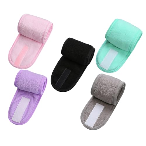 DEARMAMY 5 Stück Teiliges Sport Stirnbänder für Frauen Weiche Verstellbare Haarbänder für Gesichtspflege Make Up und Yoga Schwarz und von DEARMAMY