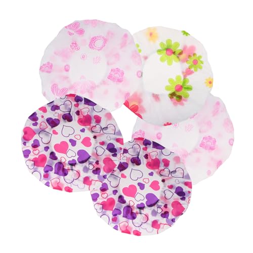 DEARMAMY 5 Stück Teiliges Wasserdichte Duschhaube für Damen Elastische Badekappe mit Punktmuster für Haar und Haarschutz Beim Duschen Wiederverwendbar für Reisen von DEARMAMY