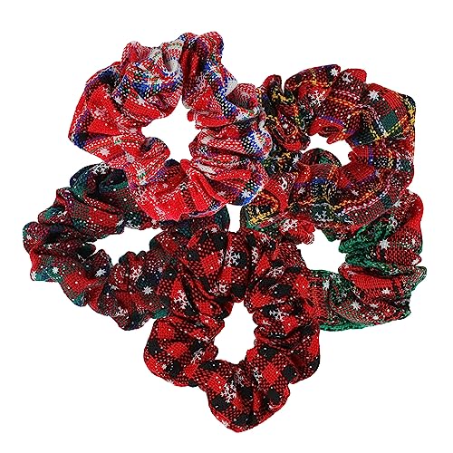 DEARMAMY 5 Stück Teiliges Weihnachts Haargummis mit Schneeflockenmotiv Elastische Haarschleifen in Rot Grün Gelb Rot Schonend Vielseitig für Festliche Frisuren Damen Mädchen von DEARMAMY