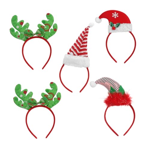 DEARMAMY 5 Stück Teiliges Weihnachts Haarreifen mit Rentiergeweih und Mützenform Niedliche Weihnachtskopfbedeckung für Erwachsene und Festlicher Haarschmuck für Party Karneval und von DEARMAMY