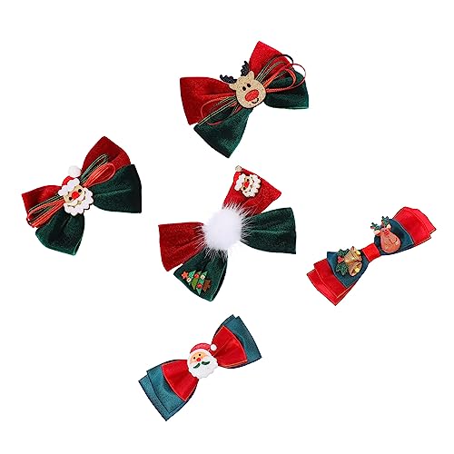 DEARMAMY 5 Stück Teiliges Weihnachts Haarschmuck Haarklammern mit Schleifen Grün und Rottönen Festliche Haarspangen für Mädchen Ponytail und Haarknoten Geeignet von DEARMAMY