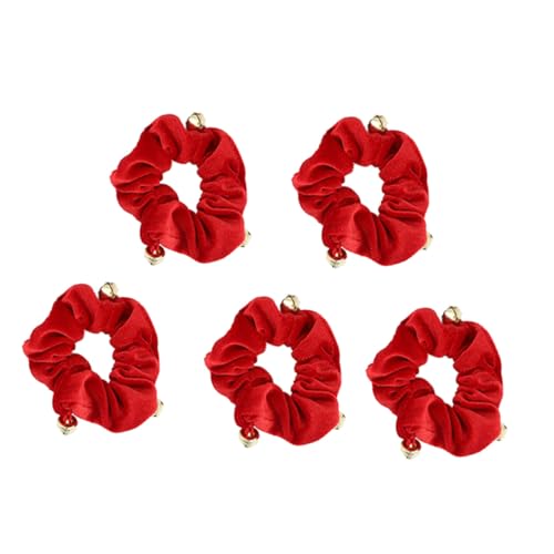 DEARMAMY 5 Weihnachts Haargummis mit Pailletten Elastische Ponytail Halter in Rot mit Glocken Festliche Haarschmuck für Frauen und Mädchen Langlebig und Modisch von DEARMAMY