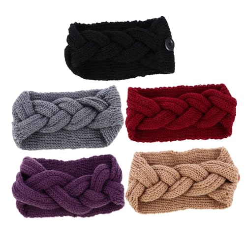 DEARMAMY 5 Stück Damen-stirnband mit Knopf Warmes Ohrenwärmer-stirnband Weiche Workout-stirnbänder für Outdoor-aktivitäten von DEARMAMY