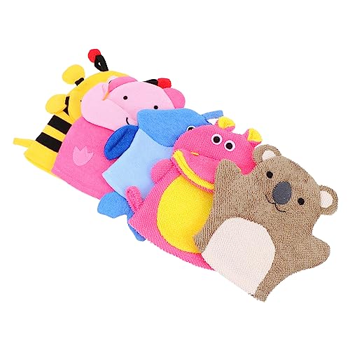 DEARMAMY 5stücke Kindgerechte Waschhandschuhe Mit Tiermotiven Sanfte Badewäsche Für Junge Mädchen Umweltfreundliches Material Leicht Und Tragbar Zauberhafte Badeerfahrung von DEARMAMY