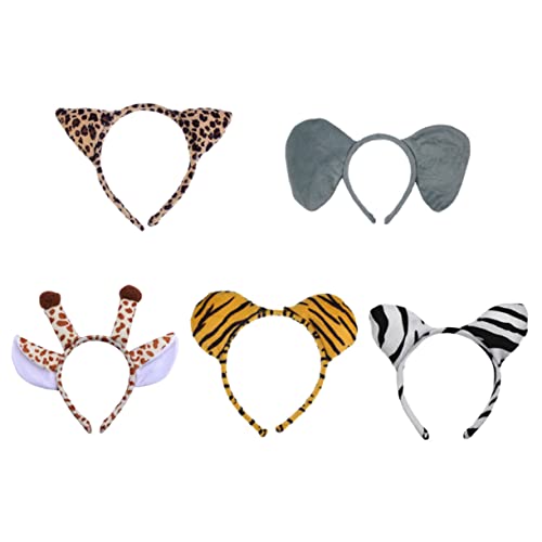 DEARMAMY 5stücke Tierischer Haarreifen Junge Mädchen Dschungel-design Plüsch Haarschmuck Für Partys Und Feiertage Giraffe Zebra Tiger Elefant Und Leopard von DEARMAMY