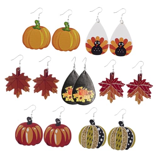 DEARMAMY 6 Paare Kreative Thanksgiving Ohrringe Kürbis Ahornblatt und Truthahn Design für Festliche Anlässe und Tägliche Outfits von DEARMAMY