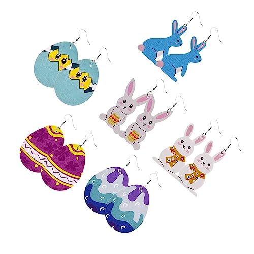 DEARMAMY 6 Paare Ostern Ohrringe Osterohrringe Osterohrstecker Osterhasen Ohrringe Ohranhänger in Eiform Schöner Osterohrring Osterhasen-ohrhaken Ei-ohrstecker Ohrring in Hasenform Leder von DEARMAMY