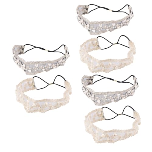 DEARMAMY 6stücke Süßes Spitzen-haarband Mit Perlen Elastische Haaraccessoires Für Damen in Schwarz Und Beige Für Hochzeiten Feste Und Alltag von DEARMAMY