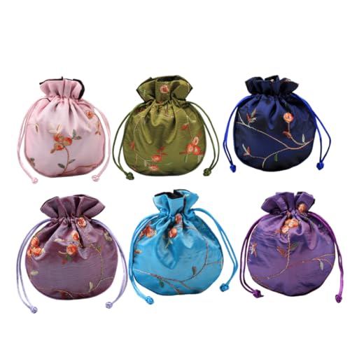 DEARMAMY 6 Stück Beutel mit Buddha-Perlen Vintage Geldbörse Münzbeutel aus Stoff Geldbörse für Mädchen Stickerei-Schmuckbeutel Turnbeutel für Mädchen von DEARMAMY