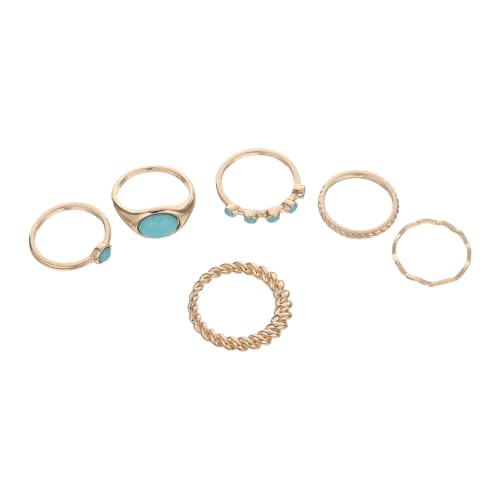 DEARMAMY 6 Stück Boho Türkis Ringe Vintage Stacking Set Damen Knöchelring Schmuck Vielseitig Tragbar Langlebig Stilvoll von DEARMAMY
