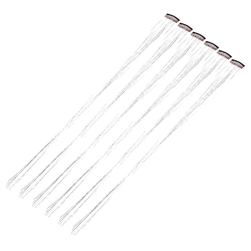 DEARMAMY 6 Stück Damen Feen Lametta Extensions Funkelnde Mini Geburtstags Haarverlängerungen Für Farbige Mädchen Glitzer Haar Lametta Haar Lametta Clip Haar Glitzer Lametta Haar von DEARMAMY