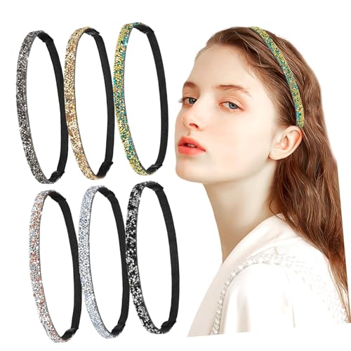 DEARMAMY 6 Stück Elastisches Stirnband Für Damen Breiter Kopfschmuck Festival Damen Mädchen Haarbänder Passform Ausgefallene Strasssteine Perlen Workout Modische Spitze Dünnes von DEARMAMY