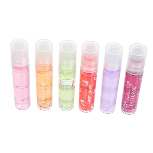 DEARMAMY 6 Stück Feuchtigkeitsspendender Transparenter Lip Oil Gloss mit Fruchtaromen Pflegender Schützender Lip Pomade Roll für Gesunde Weiche Lippen für Alltag und Winter von DEARMAMY