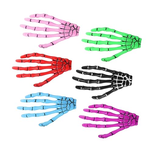 DEARMAMY 6 Stück Teiliges Halloween Skelett Haarspangen Resin Handknochen Haarklammern Haarschmuck für Damen Modisch Elegant Geschenkidee von DEARMAMY