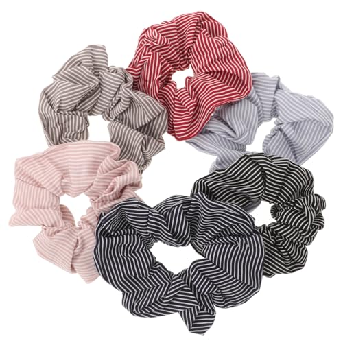 DEARMAMY 6 Stück Teiliges Streifen Haargummis aus Stoff Elastische Pferdeschwanzhalter für Damen und Mädchen Modischer Haarschmuck Hellblau Rot und Schwarz von DEARMAMY