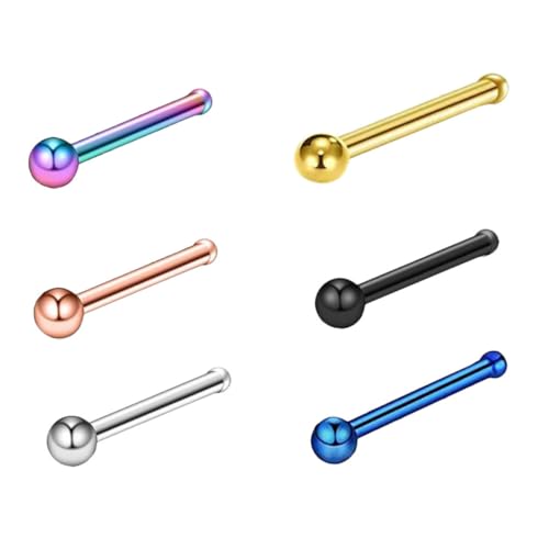 DEARMAMY 6 Stück Teiliges Unisex Nasenpiercing aus Edelstahl Gerade Nasenstecker in Silber Schwarz Gold Blau Bunt Roségold Hautfreundlicher Nasenschmuck für Damen und Herren Langlebig und von DEARMAMY