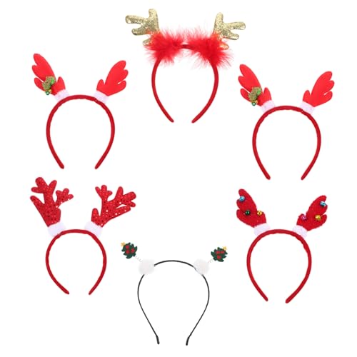 DEARMAMY 6 Stück Teiliges Weihnachts Haarreif mit Rentiergeweih und Katzenohren Festliche Haarreifen für Weihnachten Geburtstagsfeiern Halloween Karneval Komfortabel und Sicher von DEARMAMY
