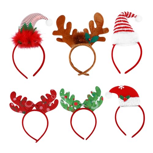 DEARMAMY 6 Stück Teiliges Weihnachts Kopfschmuck mit Rentiergeweih Weihnachtlichen Haarbändern und Mützen Geeignet für Erwachsene und Vielseitig für Weihnachtsfeiern Partydekoration Leicht von DEARMAMY