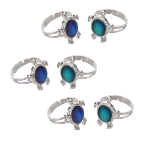 DEARMAMY 6 Stück Thermochromer Ring Schmuck Süßer Ring Finger Stimmungsringe Farbwechsel Kinderring Emotionsringe Tier Stimmungsring Schildkrötenringe Stimmungsringe Für von DEARMAMY