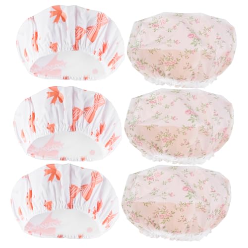 DEARMAMY 6stücke Wasserdichte Duschhaube Fürs Badezimmer Elastischer Badehut Für Frauen Wiederverwendbar Schützt Haar Beim Duschen Trocken Halten von DEARMAMY