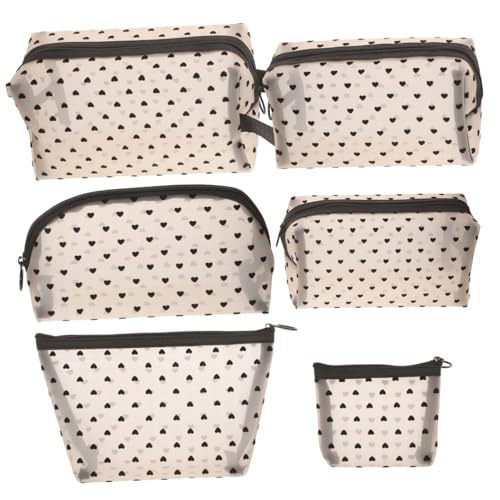 DEARMAMY 6stücke Reise-kosmetiktaschen Herzform Netz-Make-up-aufbewahrungstaschen Mit Reißverschluss Für Damen Kosmetik-Organizer Für Make-up-utensilien Und Pinsel von DEARMAMY