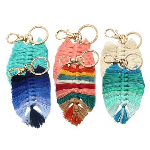 DEARMAMY Niedliches Schlüsselanhänger-Set mit 6 Handgefertigten Blätterquastenseilen für Frauen Schlüsselanhängerhaken Ringe Ästhetischer Dekorativer Schlüsselanhänger- von DEARMAMY