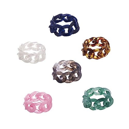 DEARMAMY 6st Kettenharzring Cocktailringe Für Damen Bunte Strassringe Verstellbarer Offener Ring Kreativ Kettenmodellierring Moderinge Für Damen Gliederkettenring Trendige Ringe Für Damen von DEARMAMY