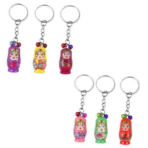 DEARMAMY 6st Matroschka Puppe Plüsch Dekoration Anhänger Aus Holz Taschendekore Zum Aufhängen Farbiger Lackanhänger Bunte Schlüsselanhänger Hölzern von DEARMAMY