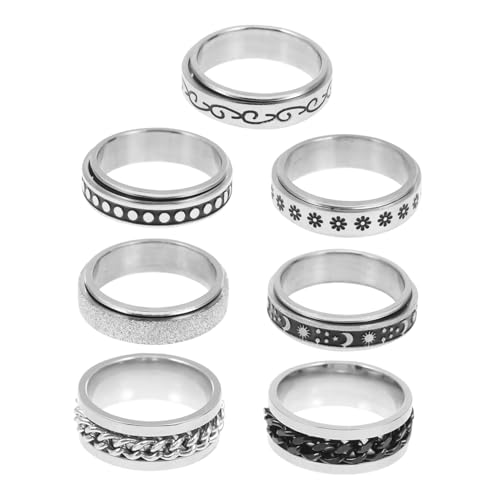 DEARMAMY 7 Stück Teiliges Drehbarer Fidget ringe aus Titanstahl Langlebig und Hautfreundlich Glänzende Oberfläche Stressabbau durch Drehbare Punk style Fingerringe für Damen und Herren von DEARMAMY
