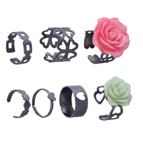DEARMAMY 7 Stücke Geschnitzte Rosen Ringe Satz Ausgehöhlte Fingerringe für Damen Vintage Knöchel Ringe Schmuck für Verschiedene Outfits von DEARMAMY