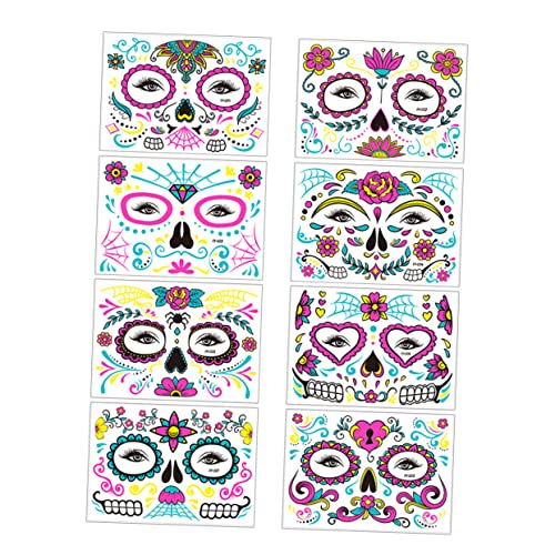DEARMAMY 8 Blatt Halloween Tattoos Aufkleber Fluoreszierende Gesichtstätowierungen für Partys und Temporär für Erwachsene Verschiedene Gruselige Designs für Unvergessliche Feiern DEARMAMY 8 Blatt Halloween Tattoos Aufkleber Fluoreszierende Gesichtstätowierungen für Partys und Temporär für Erwachsene Verschiedene Gruselige Designs für Unvergessliche Feiern von DEARMAMY