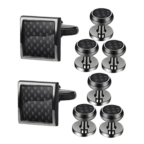 DEARMAMY 8 Stück Herren Manschettenknöpfe Set Teilig Schwarz mit Box Cufflinks und Studs für Hochzeiten Formelle Anlässe Tuxedo Zubehör für Männer von DEARMAMY
