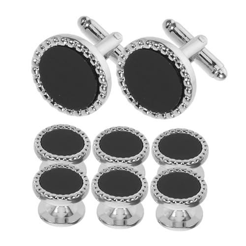 DEARMAMY 8 Stück Teiliges Herren Manschettenknöpfe aus Schwarzem Kunststoff Runde Vintage Hemdknöpfe für Smoking und Anzug Stilvolle Business Hochzeitsaccessoires für Formelle Anlässe von DEARMAMY