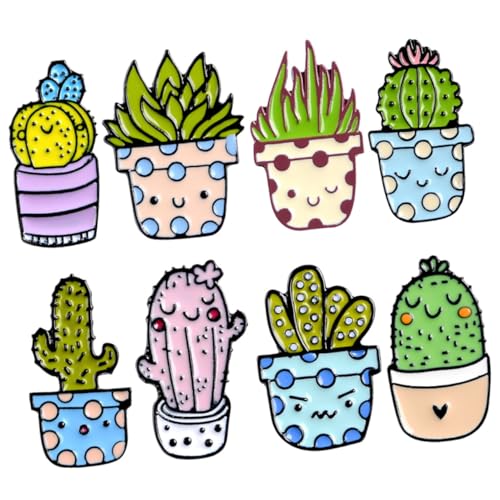 DEARMAMY 8 Stück Teiliges Kaktus Anstecknadeln in Topf design Bunte Emaille Broschen Leichte Dekorative Pins für Rucksack Kleidung Vielseitiges Accessoire für Alltag und Feierlichkeiten von DEARMAMY