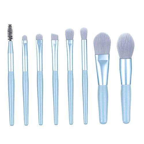 DEARMAMY 8 Stück Teiliges Make Up Pinsel Set mit Mattem Holzgriff Weiche Borsten für Puder und Lidschatten für Tägliches und Professionelles Make Up Hellblau von DEARMAMY