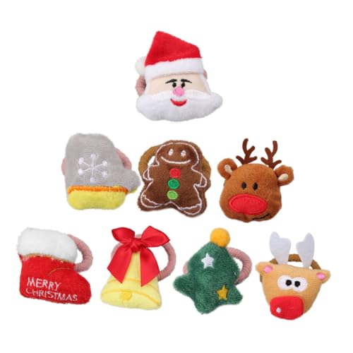 DEARMAMY 8 Stück Teiliges Weihnachts Haargummi für Mädchen Elastische Cartoon Haarschleifen mit Weihnachtsmotiven Weiche Haargummis für Ponytail und Party Vielseitige Haarbänder von DEARMAMY