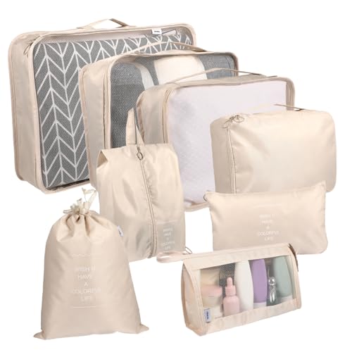 DEARMAMY 8-teiliges Set Koffer Packtaschen Packwürfel Für Koffer Bausatz Reisetasche Für Persönliche Gegenstände Kulturbeutel Für Damen Leichtes Tragegepäck Schuhtaschen Für Die Reise von DEARMAMY