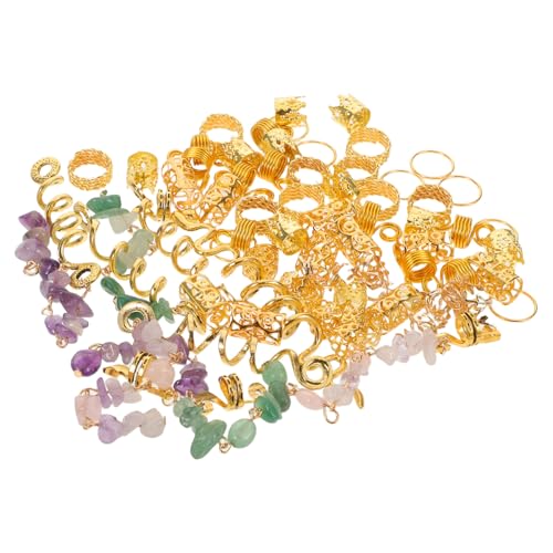 DEARMAMY 80 Stück Haarschmuck für Zöpfe Ethno-stil Dreadlock Ringe mit Naturstein-anhängern Schonende Metall-haarmanschetten für Frauen Vielseitige Haar-accessoires für Partys und Festivals von DEARMAMY