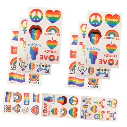 DEARMAMY 9blätter Pride Tattoos Regenbogen Aufkleber Temporäre Tattoos Dekorative Gesichtsaufkleber Für Junge Mädchen Jungen Mädchen Gay Sticker von DEARMAMY