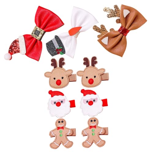 DEARMAMY 9 Stück Teiliges Weihnachts Haarclip für Mädchen und Damen PU Leder Schleifen Haarklammern Funkelnde Metallspangen Vielseitiger Haarschmuck für Weihnachtsfeier Familientreffen und von DEARMAMY