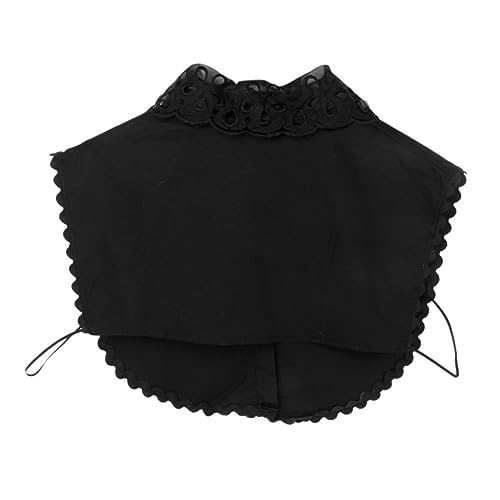 DEARMAMY Abnehmbarer Spitzen Krageneinsatz Damen Halbbluse mit Knöpfen Schwarz Spitzenimitat Front Rückseite für Kleider Pullover Shirts Tragbar von DEARMAMY