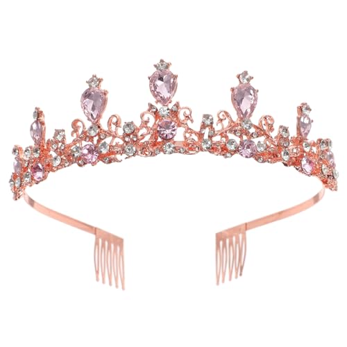 DEARMAMY Alloy Tiara Krone Damen Hochzeit Haarschmuck Rosa Bridal Crown für Partys und Engagements von DEARMAMY