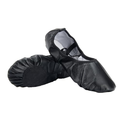 DEARMAMY Ballettschläppchen Damen Schwarz Geteilte Oxhide Sohle Elastisches Stretchband Leicht und Atmungsaktiv Geeignet für Ballett Jazz Yoga und Modernes Tanztraining von DEARMAMY