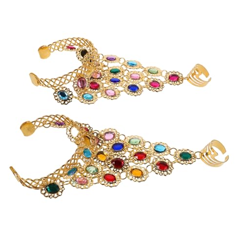 DEARMAMY Bauchtanz Armband mit Ring Rotes Metall Hand Schmuck für Frauen Langlebig Funkelnde Strasssteine Exotisch Elegant für Tanzaufführungen Hochzeiten Festivals von DEARMAMY